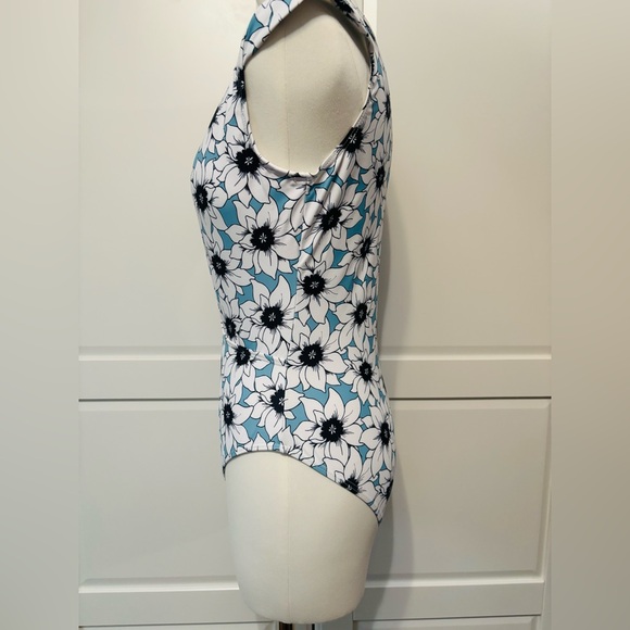 Blue Floral One-Piece Swimsuit with Deep V in Sizes S, M, L, XL - Picture 2 of 3